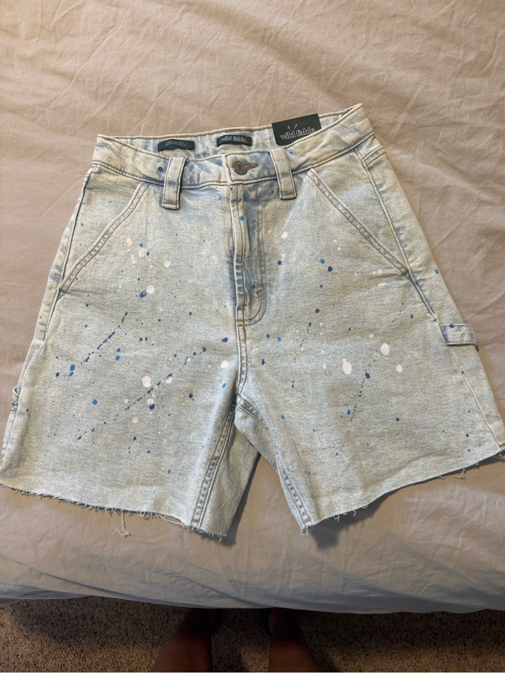 wild fable Light Wash Denim Jean Shorts with Blue & White Paint Splatter